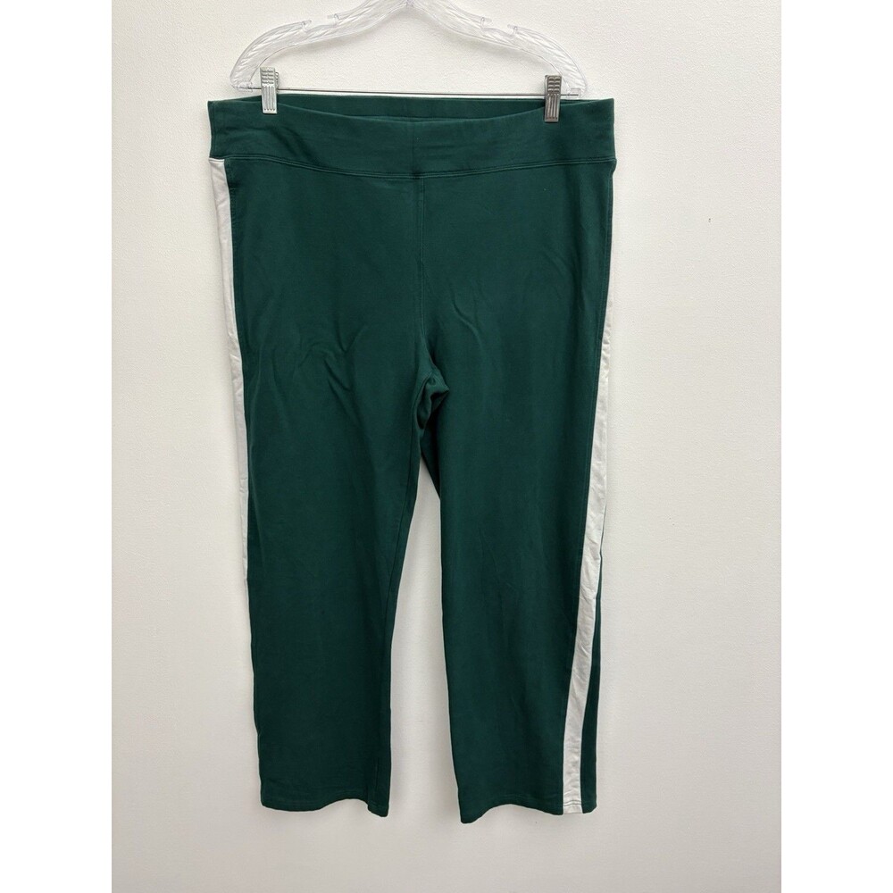 Boston Proper Women's XL Green Capri Leggings White Side Stripes Athletic